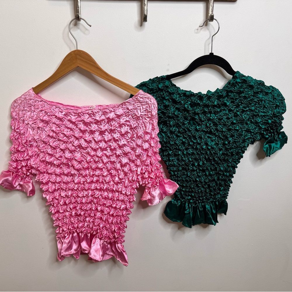 Y2K Pink and Teal Ruffled BUBBLE Tops Glinda Elphaba Wicked